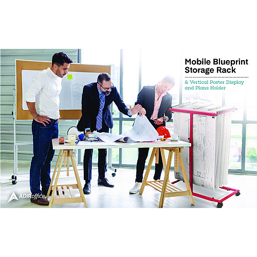 AdirOffice Blueprint Storage Cabinet Steel Vertical Plan Center, Assorted Document Sizes, 15" x 27" to 47.25" x 32.5" to 57", Red (I614RED)