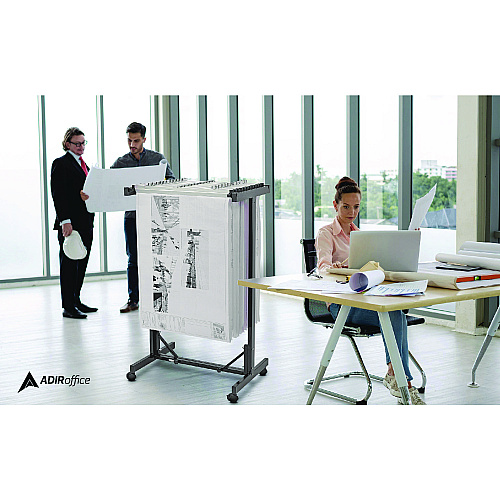 AdirOffice Expandable Blueprint Storage Cabinet Mobile Plan Center, Assorted Document Sizes, 20.5" x 28" to 46.5" x 50.75", Black (I615BLK)