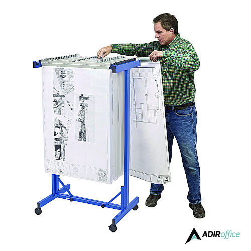 AdirOffice Expandable Blueprint Storage Cabinet Mobile Plan Center, Assorted Document Sizes, 20.5" x 28" to 46.5" x 50.75", Blue (I615BLU)