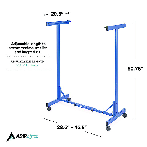 AdirOffice Expandable Blueprint Storage Cabinet Mobile Plan Center, Assorted Document Sizes, 20.5" x 28" to 46.5" x 50.75", Blue (I615BLU)