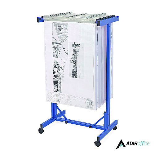 AdirOffice Expandable Blueprint Storage Cabinet Mobile Plan Center, Assorted Document Sizes, 20.5" x 28" to 46.5" x 50.75", Blue (I615BLU)