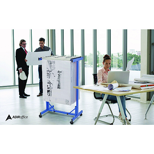 AdirOffice Expandable Blueprint Storage Cabinet Mobile Plan Center, Assorted Document Sizes, 20.5" x 28" to 46.5" x 50.75", Blue (I615BLU)