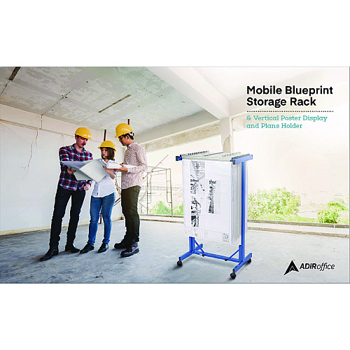 AdirOffice Expandable Blueprint Storage Cabinet Mobile Plan Center, Assorted Document Sizes, 20.5" x 28" to 46.5" x 50.75", Blue (I615BLU)