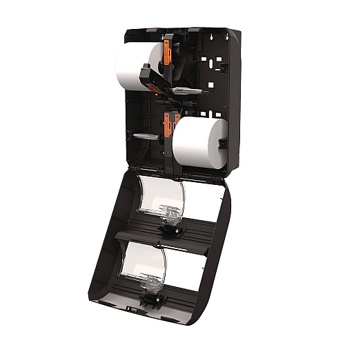 Georgia Pacific Professional Compact Quad Vertical Four Roll Coreless Tissue Dispenser, 12.31 x 14.81 x 7.86, Black (56744B)