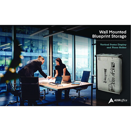 AdirOffice Drop Lift Blueprint Storage Wall Rack, Assorted Document Sizes Accommodated, 7.9" x 1.2" x 7.1", Black (I616BLK)