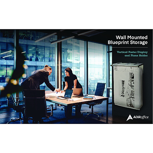 AdirOffice Drop Lift Blueprint Storage Wall Rack, Assorted Document Sizes Accommodated, 7.9" x 1.2" x 7.1", Gray (I616)
