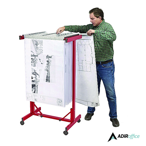 AdirOffice Expandable Blueprint Storage Cabinet Mobile Plan Center, Assorted Document Sizes, 20.5" x 28" to 46.5" x 50.75", Red (I615RED)