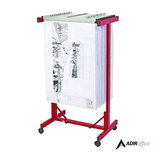AdirOffice Expandable Blueprint Storage Cabinet Mobile Plan Center, Assorted Document Sizes, 20.5" x 28" to 46.5" x 50.75", Red (I615RED)