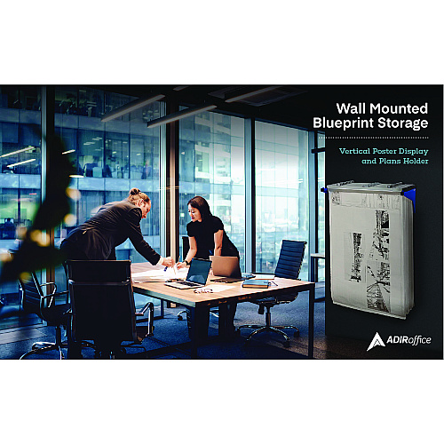 AdirOffice Drop Lift Blueprint Storage Wall Rack, Assorted Document Sizes Accommodated, 7.9" x 1.2" x 7.1", Blue (I616BLU)