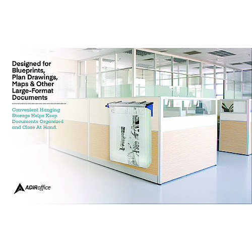 AdirOffice Drop Lift Blueprint Storage Wall Rack, Assorted Document Sizes Accommodated, 7.9" x 1.2" x 7.1", Blue (I616BLU)