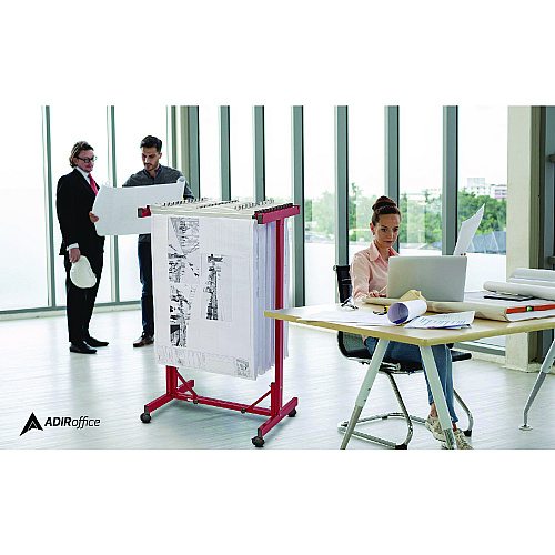 AdirOffice Expandable Blueprint Storage Cabinet Mobile Plan Center, Assorted Document Sizes, 20.5" x 28" to 46.5" x 50.75", Red (I615RED)