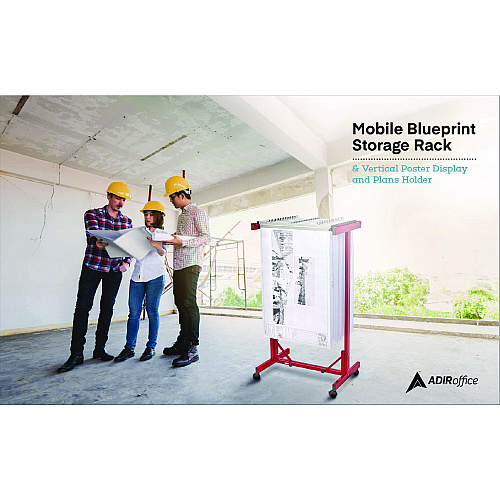 AdirOffice Expandable Blueprint Storage Cabinet Mobile Plan Center, Assorted Document Sizes, 20.5" x 28" to 46.5" x 50.75", Red (I615RED)