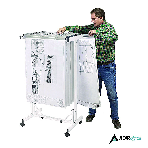 AdirOffice Expandable Blueprint Storage Cabinet Mobile Plan Center, Assorted Document Sizes, 20.5" x 28" to 46.5" x 50.75", White (I615WHI)