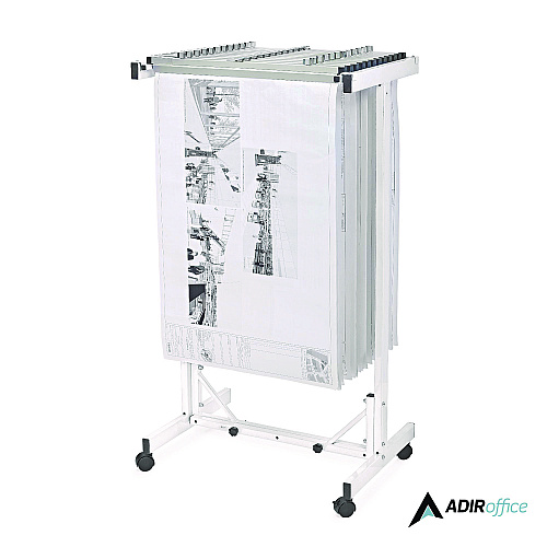 AdirOffice Expandable Blueprint Storage Cabinet Mobile Plan Center, Assorted Document Sizes, 20.5" x 28" to 46.5" x 50.75", White (I615WHI)