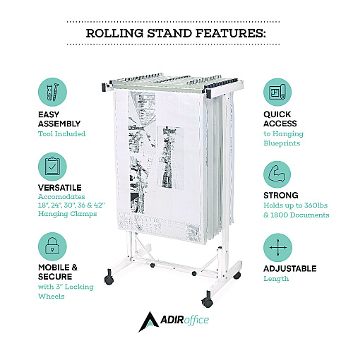 AdirOffice Expandable Blueprint Storage Cabinet Mobile Plan Center, Assorted Document Sizes, 20.5" x 28" to 46.5" x 50.75", White (I615WHI)