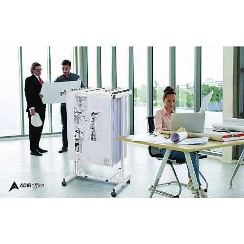 AdirOffice Expandable Blueprint Storage Cabinet Mobile Plan Center, Assorted Document Sizes, 20.5" x 28" to 46.5" x 50.75", White (I615WHI)