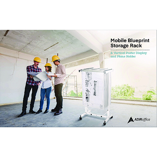 AdirOffice Expandable Blueprint Storage Cabinet Mobile Plan Center, Assorted Document Sizes, 20.5" x 28" to 46.5" x 50.75", White (I615WHI)