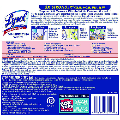 Lysol&reg; Disinfecting Wipes, Crisp Linen Scent, 80 Wipes, 6 Canisters (89346CT)