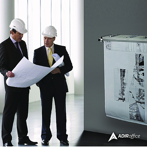AdirOffice Drop Lift Blueprint Storage Wall Rack, Assorted Document Sizes Accommodated, 7.9" x 1.2" x 7.1", White (I616WHI)