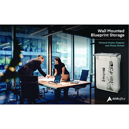 AdirOffice Drop Lift Blueprint Storage Wall Rack, Assorted Document Sizes Accommodated, 7.9" x 1.2" x 7.1", White (I616WHI)