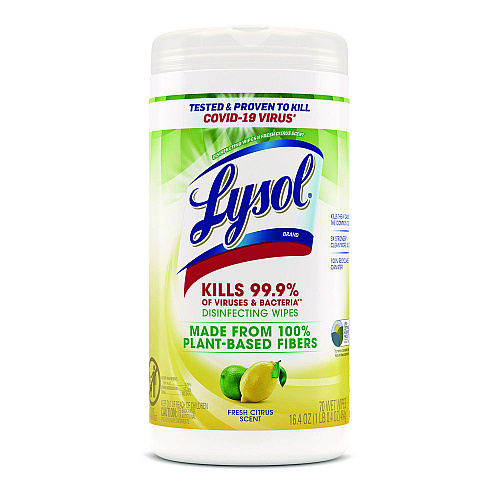 Lysol&reg; Disinfecting Wipes, Fresh Citrus, 70 Wipes, 6 Canisters (49128CT)