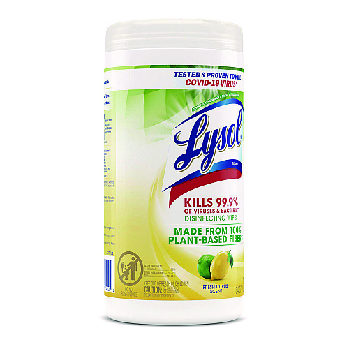 Lysol&reg; Disinfecting Wipes, Fresh Citrus, 70 Wipes, 6 Canisters (49128CT)