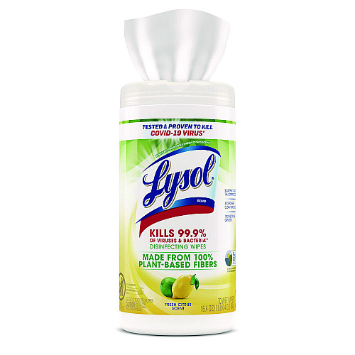 Lysol&reg; Disinfecting Wipes, Fresh Citrus, 70 Wipes, 6 Canisters (49128CT)