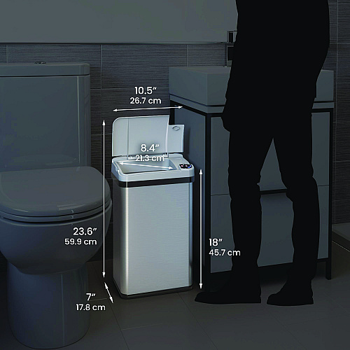 HLS Commercial Rectangular Sensor Trash Can, 4 gal, Plastic/Stainless Steel, Silver (HLS04SS)