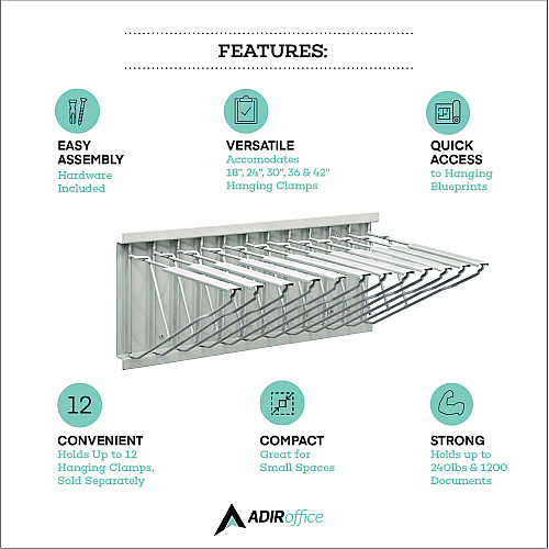 AdirOffice Large File Blueprint Pivot Wall Rack, Assorted Document Sizes Accommodated, 11" x 15.8" x 23.9", Gray (I617)