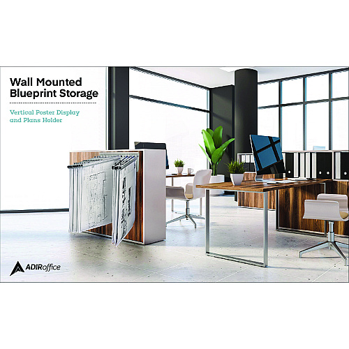 AdirOffice Large File Blueprint Pivot Wall Rack, Assorted Document Sizes Accommodated, 11" x 15.8" x 23.9", Gray (I617)