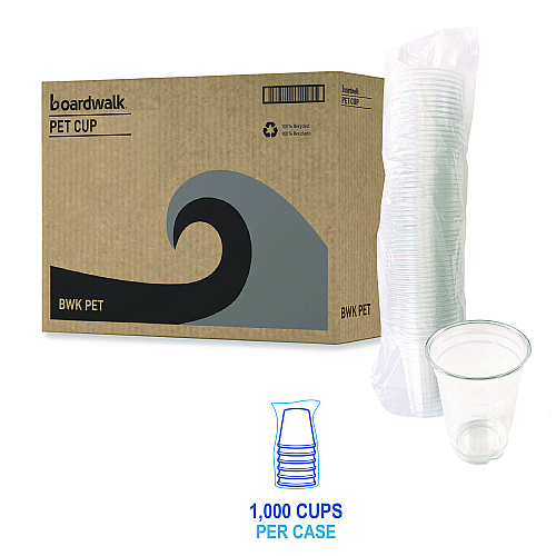 Boardwalk&reg; Clear Plastic PETE Cups, 14 oz, 50/Bag, 20 Bags/Carton (BWKPET14)