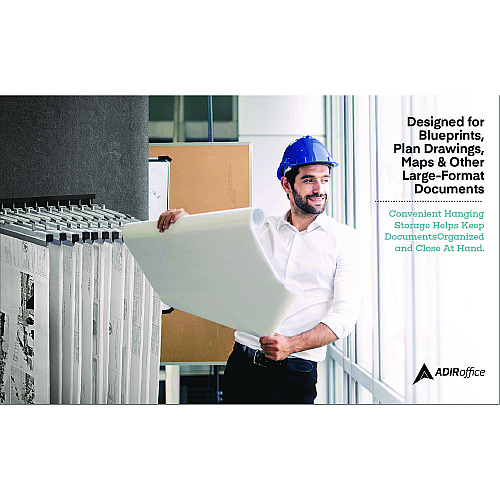 AdirOffice Large File Blueprint Pivot Wall Rack, Assorted Document Sizes Accommodated, 11" x 15.8" x 23.9", Black (I617BLK)