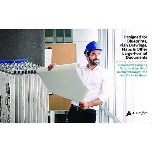AdirOffice Large File Blueprint Pivot Wall Rack, Assorted Document Sizes Accommodated, 11" x 15.8" x 23.9", Blue (I617BLU)