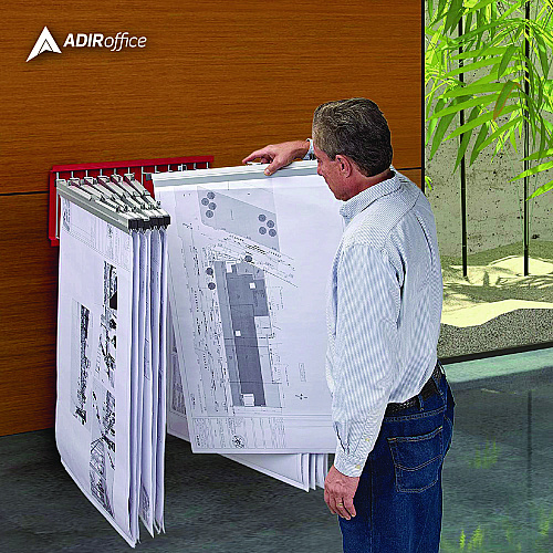AdirOffice Large File Blueprint Pivot Wall Rack, Assorted Document Sizes Accommodated, 11" x 15.8" x 23.9", Red (I617RED)