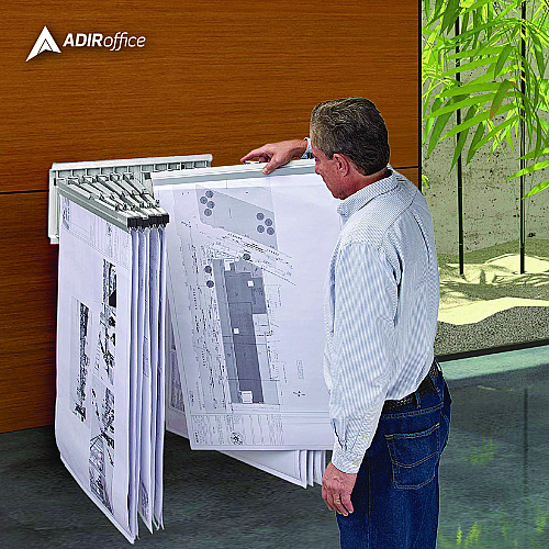 AdirOffice Large File Blueprint Pivot Wall Rack, Assorted Document Sizes Accommodated, 11" x 15.8" x 23.9", White (I617WHI)