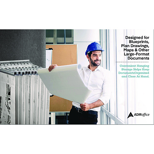 AdirOffice Large File Blueprint Pivot Wall Rack, Assorted Document Sizes Accommodated, 11" x 15.8" x 23.9", White (I617WHI)