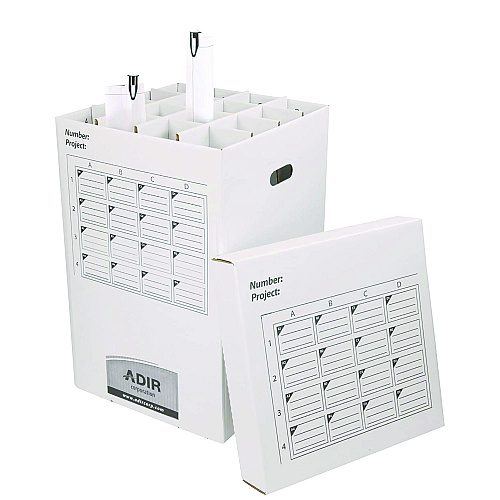 AdirOffice 16 Slot Blueprint Rolled File Upright Storage Box, 16 Compartments, 17.5 x 17.5 x 25, White (I622)
