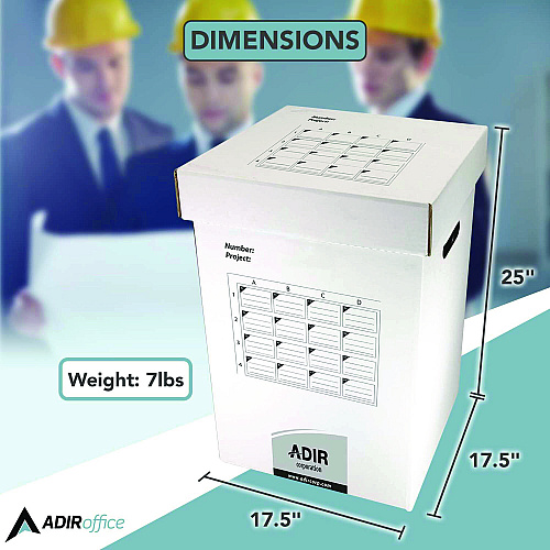 AdirOffice 16 Slot Blueprint Rolled File Upright Storage Box, 16 Compartments, 17.5 x 17.5 x 25, White (I622)