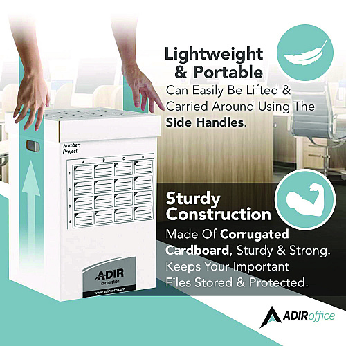 AdirOffice 16 Slot Blueprint Rolled File Upright Storage Box, 16 Compartments, 17.5 x 17.5 x 25, White (I622)