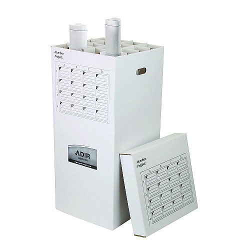 AdirOffice 16 Slot Blueprint Rolled File Upright Storage Box, 16 Compartments, 17.5 x 17.5 x 37, White (I623)