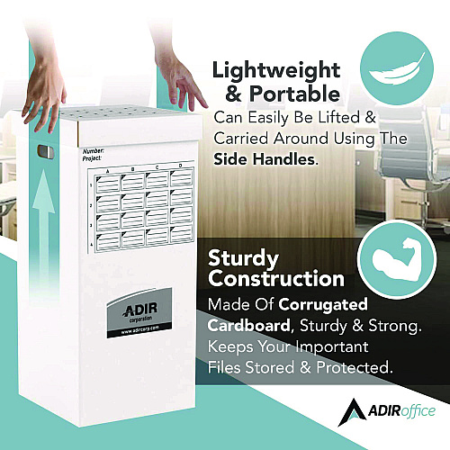 AdirOffice 16 Slot Blueprint Rolled File Upright Storage Box, 16 Compartments, 17.5 x 17.5 x 37, White (I623)
