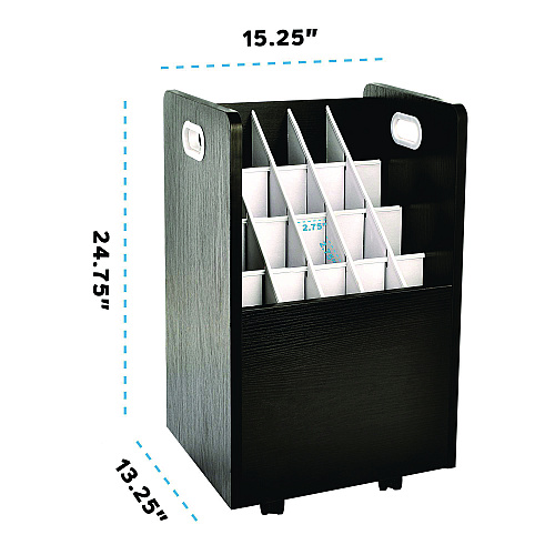 AdirOffice 20-Slot Mobile Rolling Wood Blueprint Storage Cabinet Roll File Large Document Organizer, 15.25 x 13.25 x 24.75, Black (I624BLK)