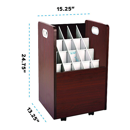 AdirOffice 20-Slot Mobile Rolling Wood Blueprint Storage Cabinet Roll File Large Document Organizer, 15.25 x 13.25 x 24.75, Mahogany (I624MA)