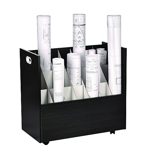 AdirOffice 21-Slot Mobile Rolling Wood Blueprint Storage Cabinet Roll File Large Document Organizer, 30 x 15.75 x 28.5, Black (I625BLK)