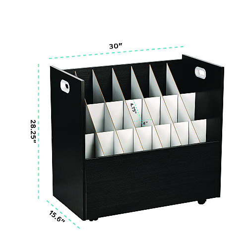 AdirOffice 21-Slot Mobile Rolling Wood Blueprint Storage Cabinet Roll File Large Document Organizer, 30 x 15.75 x 28.5, Black (I625BLK)