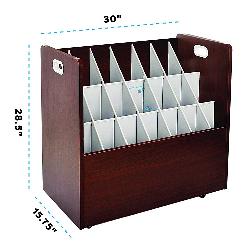 AdirOffice 21-Slot Mobile Rolling Wood Blueprint Storage Cabinet Roll File Large Document Organizer, 30 x 15.75 x 28.5, Mahogany (I625MA)