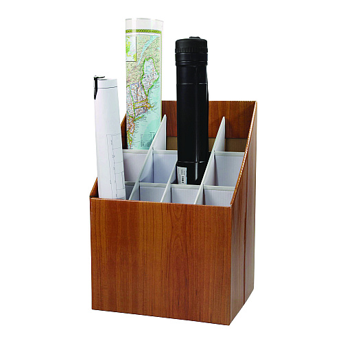 AdirOffice Upright Blueprint Rolled File Corrugated Box, 12 Compartments, 15 x 12 x 22, Oak (I627)