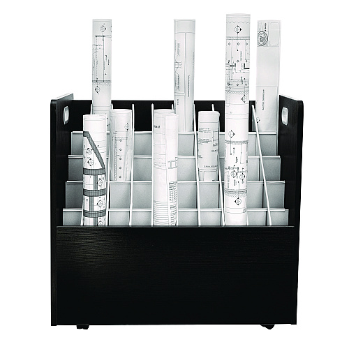 AdirOffice 50-Compartment Mobile Wood Blueprint Rolled File Storage Organizer, 50 Compartments, 30 x 15.75 x 28.5, Black (I626BLK)