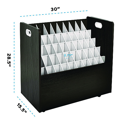 AdirOffice 50-Compartment Mobile Wood Blueprint Rolled File Storage Organizer, 50 Compartments, 30 x 15.75 x 28.5, Black (I626BLK)