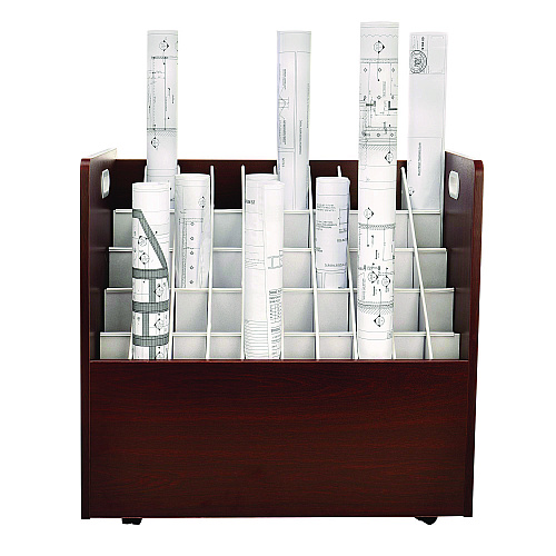 AdirOffice 50-Compartment Mobile Wood Blueprint Rolled File Storage Organizer, 50 Compartments, 30 x 15.75 x 28.5, Mahogany (I626MA)